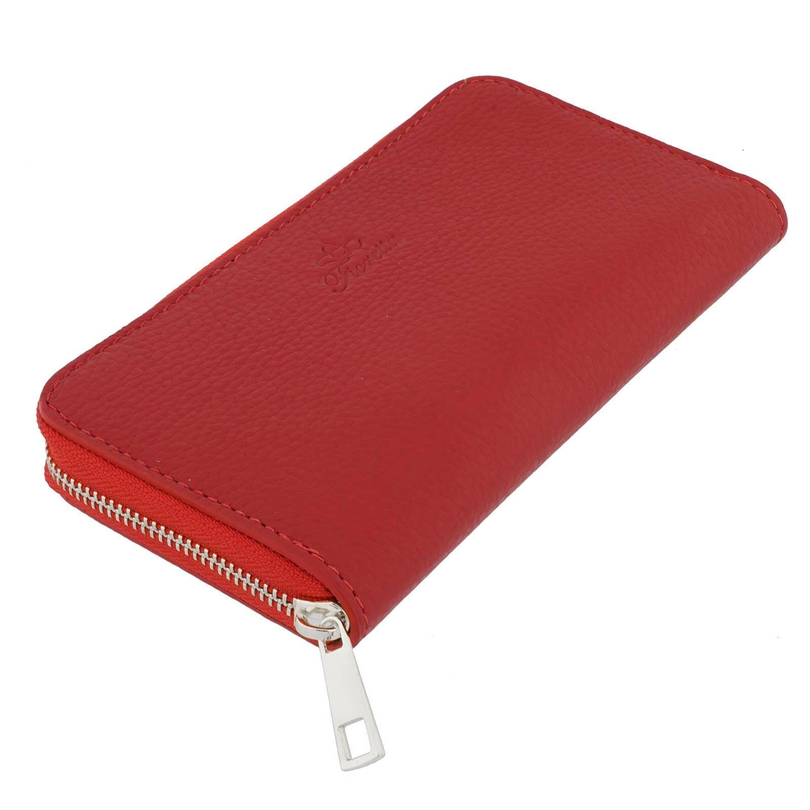 1260 Italian Leather Wallet Credit Card Organizer Zip Around - Red